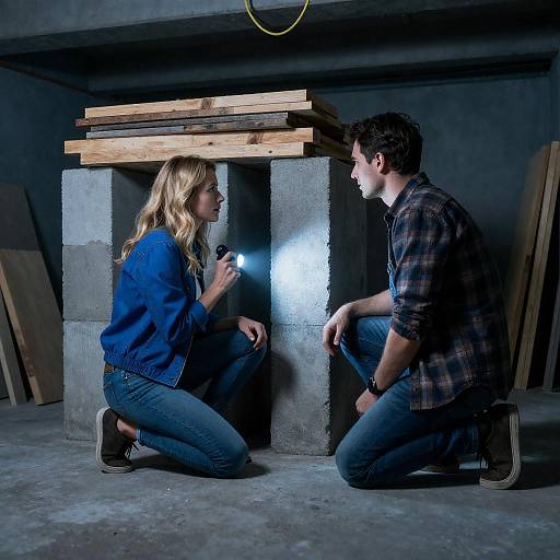 Blue-Lit Basement Flashlight Discovery Scene