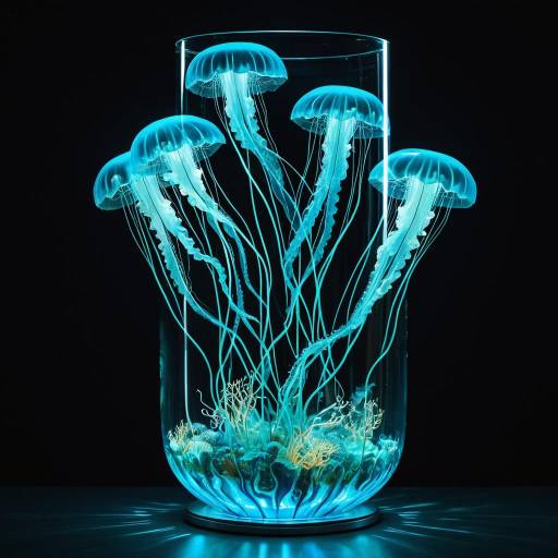 Glass Vase with Bioluminescent Jellyfish