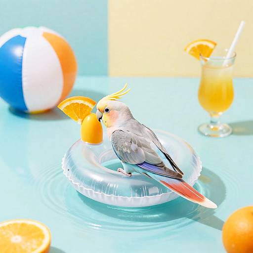Tropical Parrot Afloat on Swim Ring