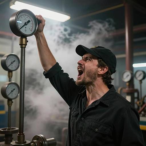 Dynamic Industrial Scene with Shouting Man