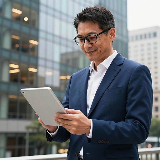 Middle-Aged Businessman Using Tablet Outdoors