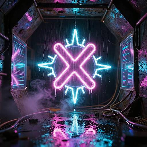 Cyberpunk Neon Glyph Subway Scene
