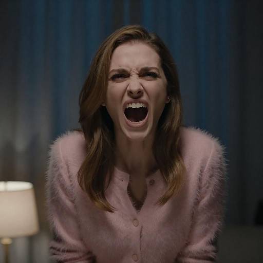 Intense Woman in Dimly Lit Room