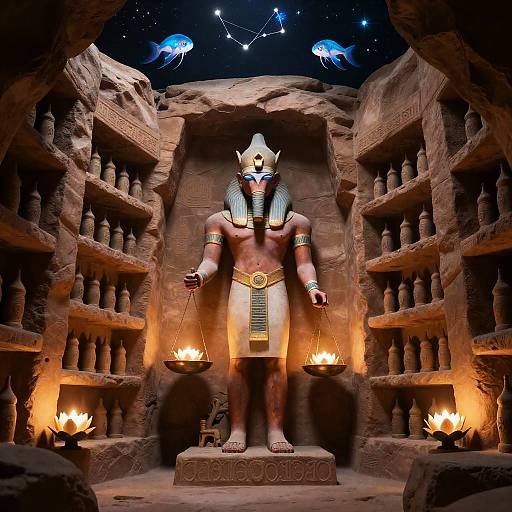 Thoth Statue in Sandstone Archive with Cosmic Elements