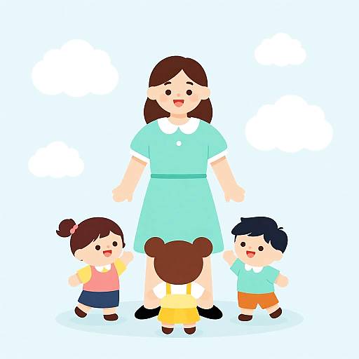 Playful Family Scene in Flat Art