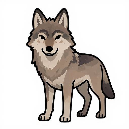 Realistic Fluffy Wolf Cartoon Sticker