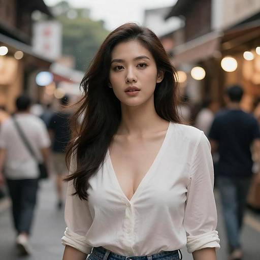 Night Market Portrait with Floating Hair Glow