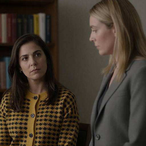 Two Women in Conversation in Dimly Lit Room