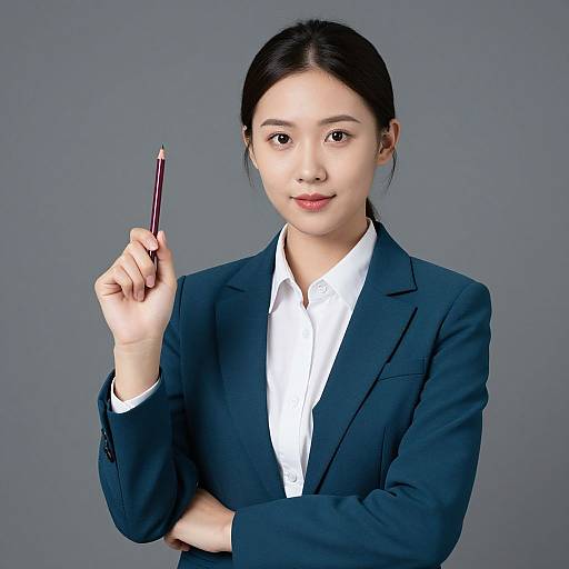 Confident Businesswoman with Maroon Pencil