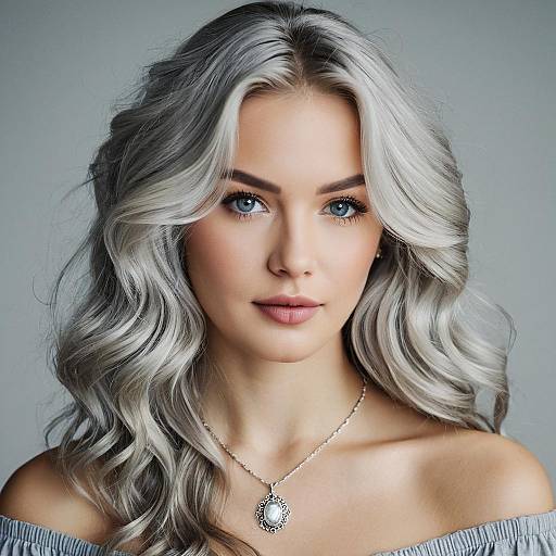 Young Woman with Long Wavy Gray Hair