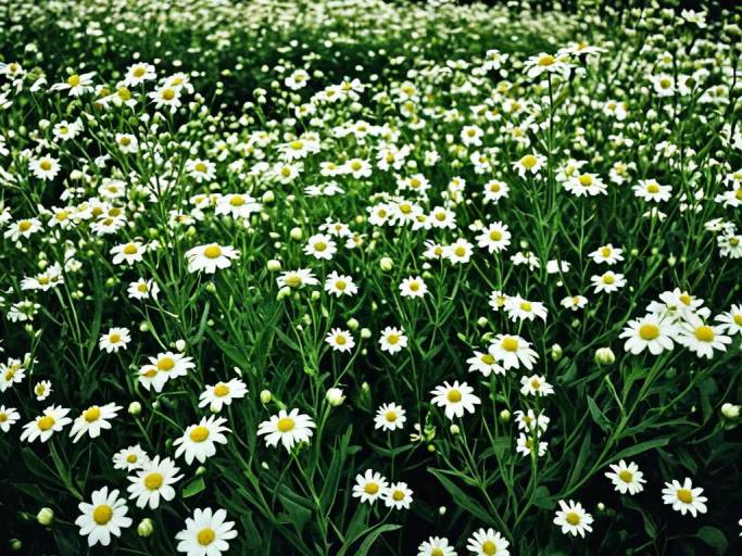 Aesthetic Green Field with White Flowers