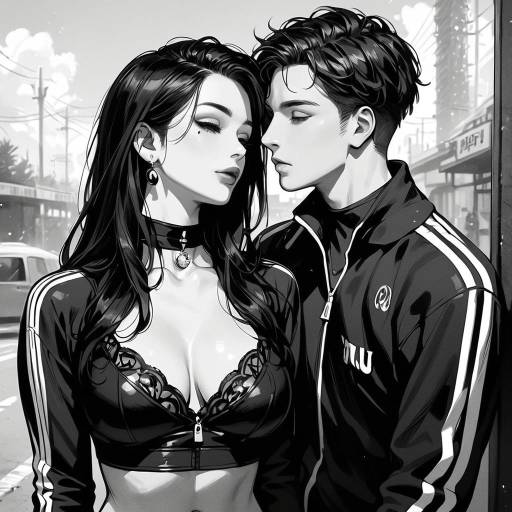 Realistic Monochrome Urban Couple Portrait
