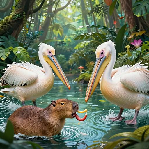 Surreal Pelicans Eating Capybaras