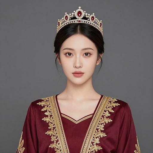 Regal Woman in Maroon Dress