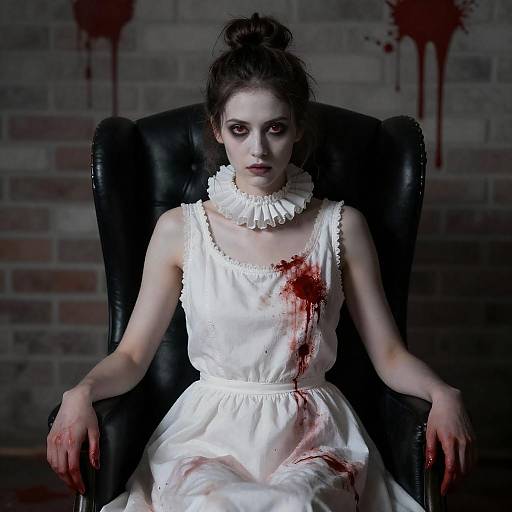 Eerie Woman in Tattered Dress Portrait