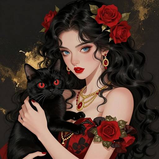 Elegant Woman With Cat in Dark Setting