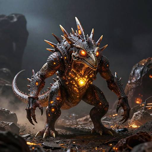 Luminescent Spiny Xenosaur in Wasteland