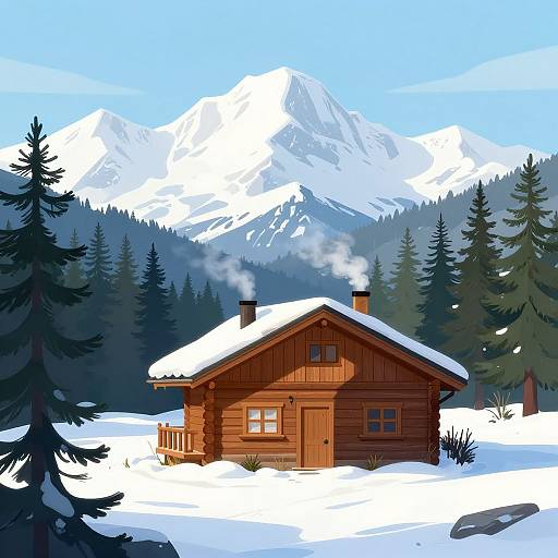 Cozy Wooden Cabin in Snowy Mountains