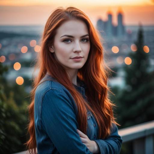 Redhead Woman in Denim Jacket at Sunset