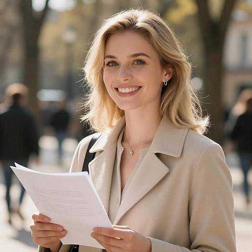Sunlit Portrait of Smiling Blonde Woman