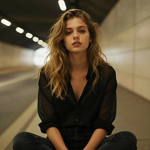 Young Woman in Underground Tunnel