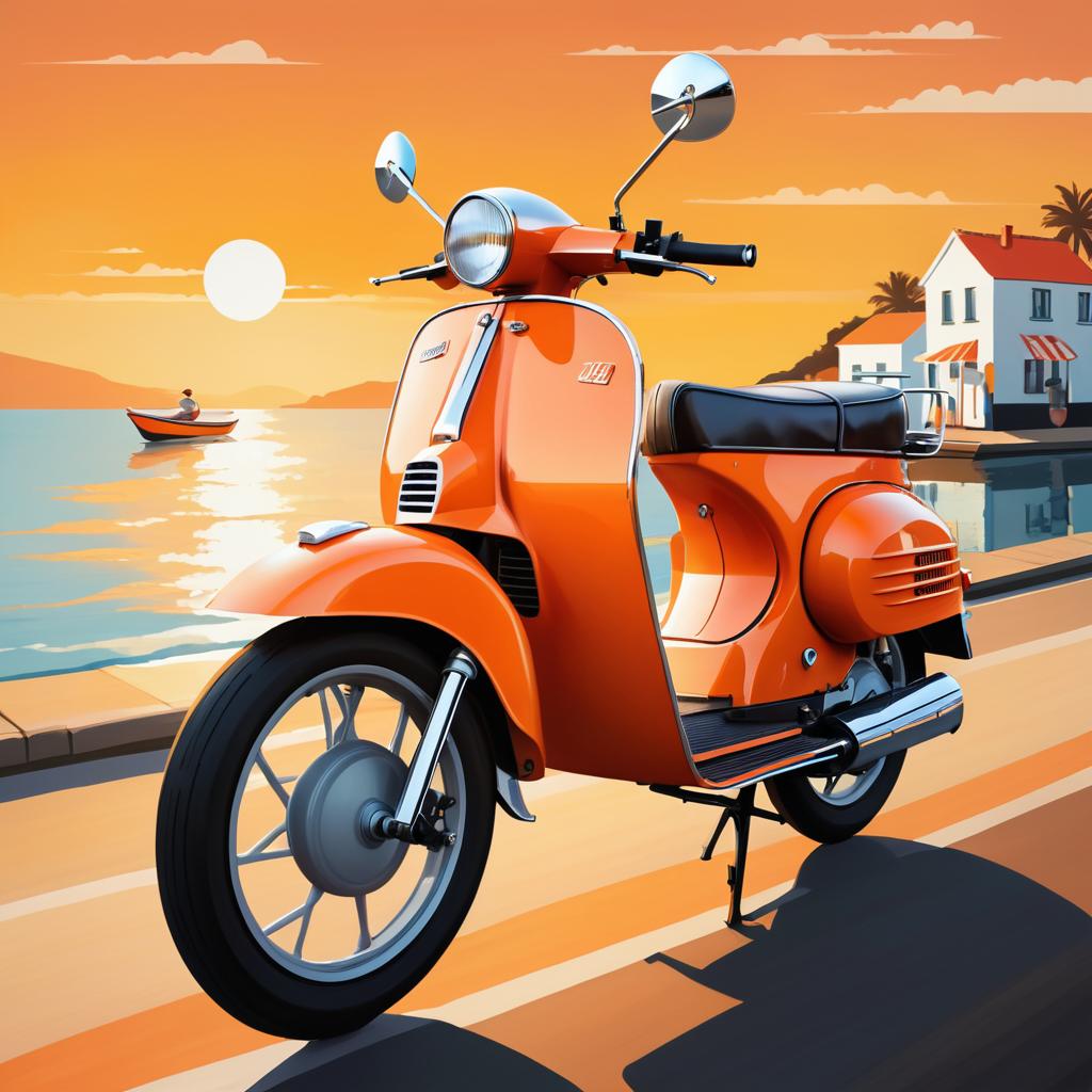 Retro Sunset Moped on Seaside Road