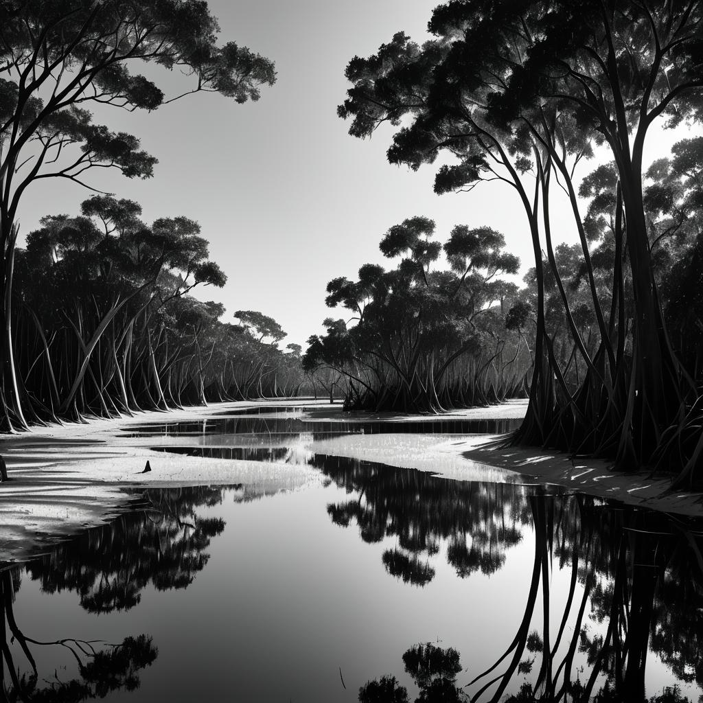 Majestic Black-and-White Mangrove Estuary