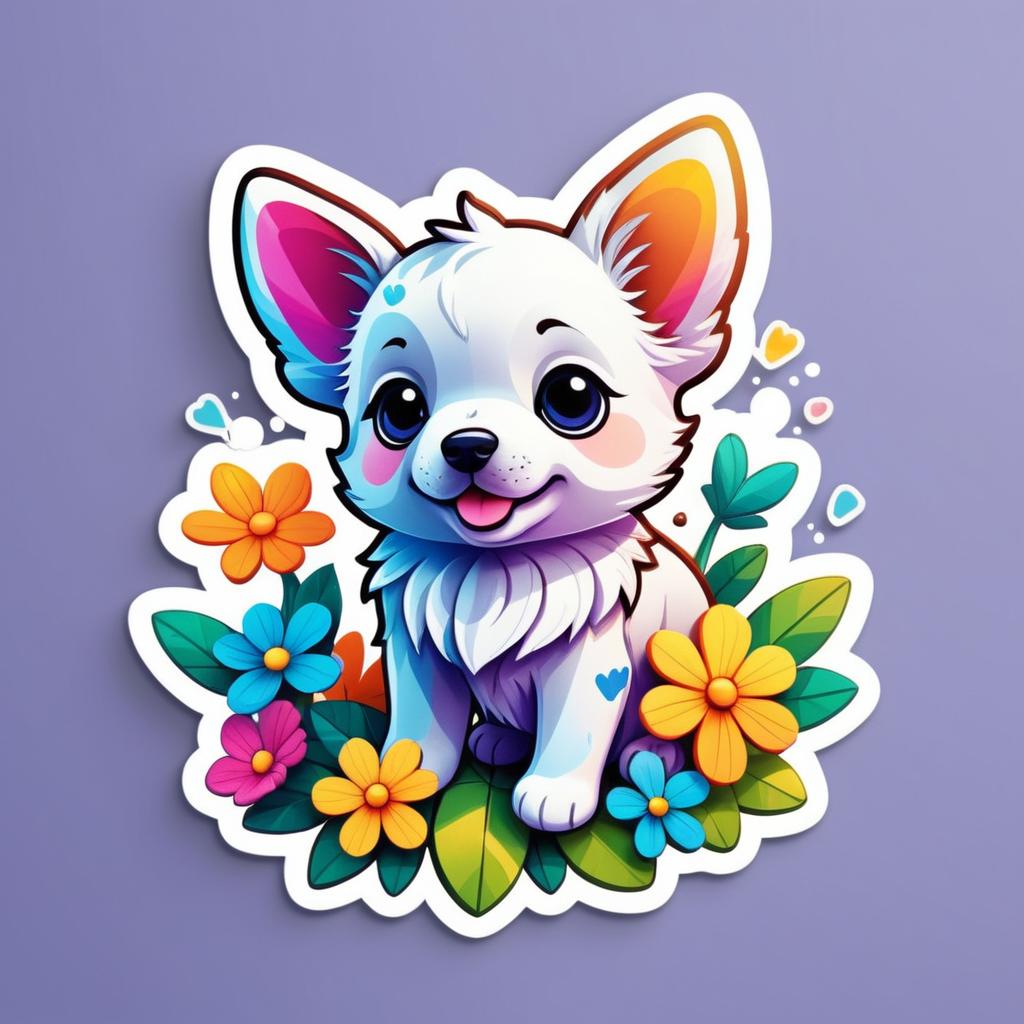 Vibrant Kawaii Puppy Sticker Design