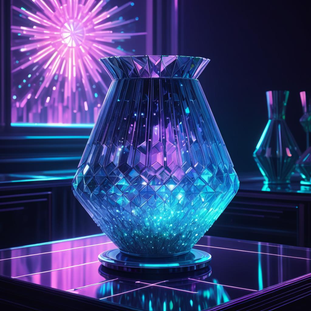 Glowing Crystals in Retro Futurism Vase