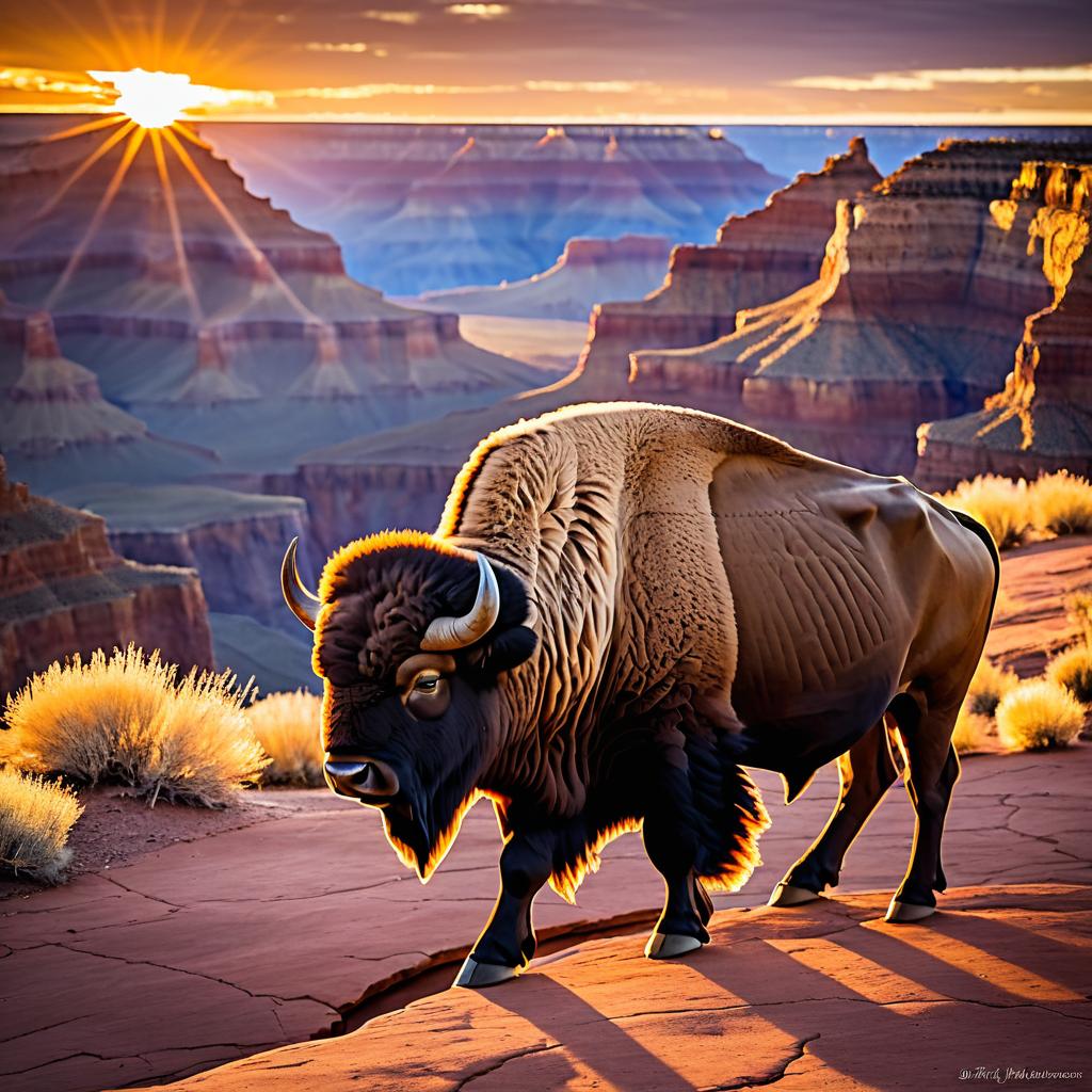 Majestic Bison at Grand Canyon Sunset