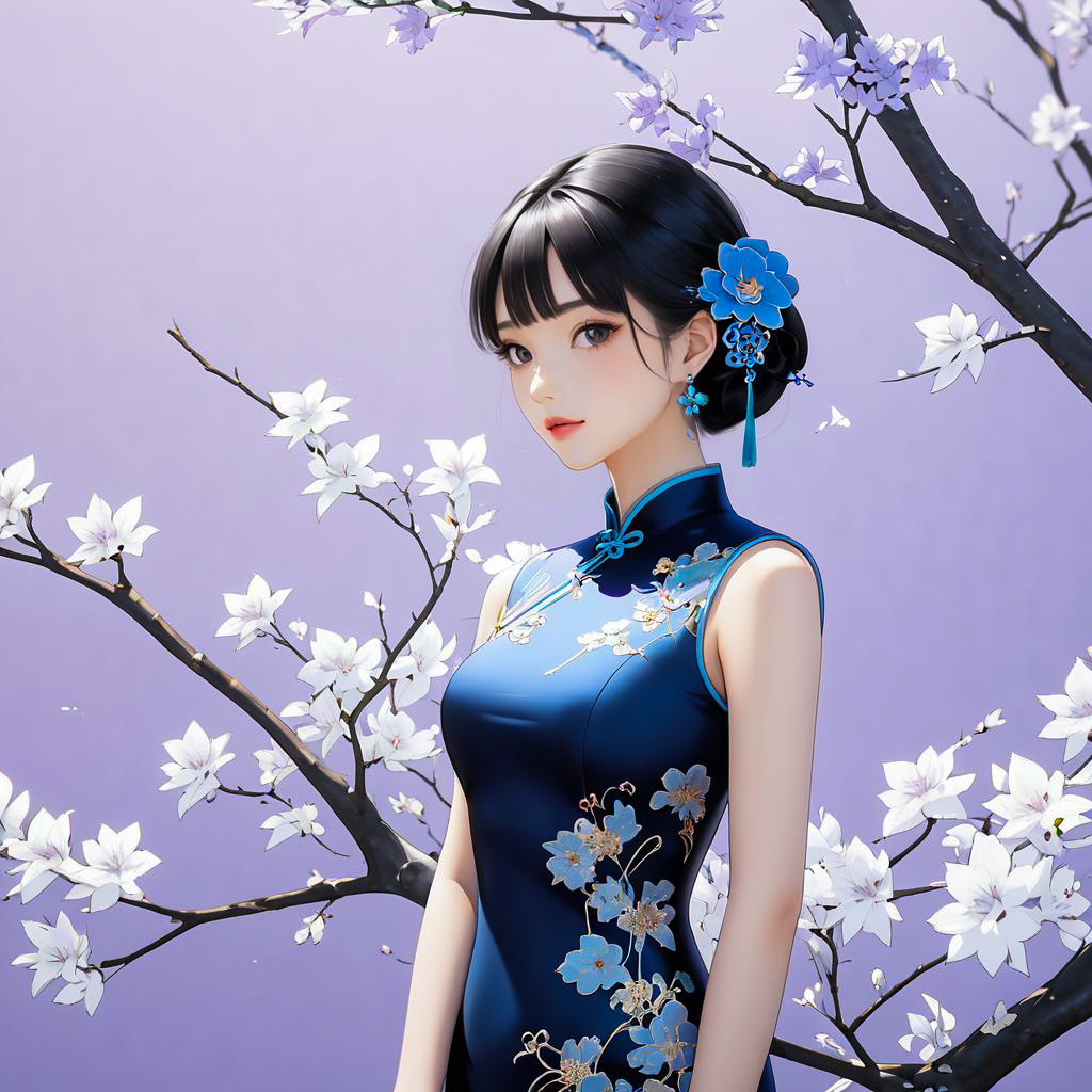 Serene Elegance: Chinese Woman in Cheongsam