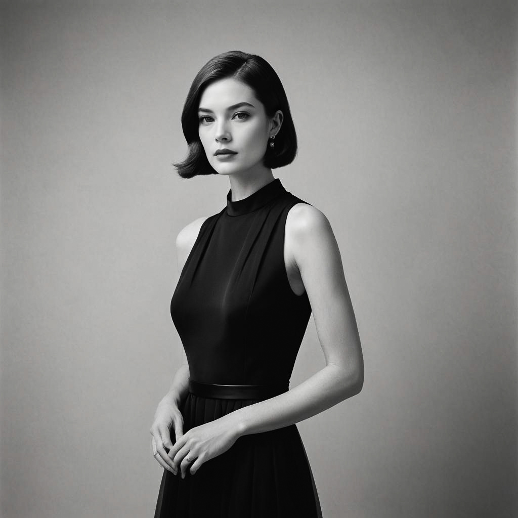 Elegant Young Lady in Black and White