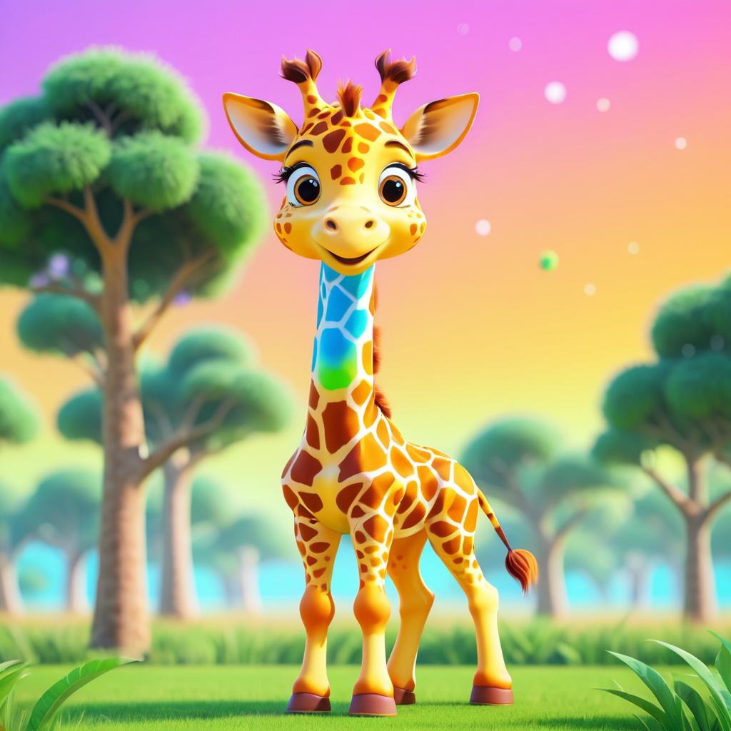 Adorable Giraffe in Vibrant 2D Animation