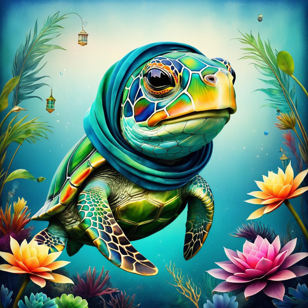 Whimsical Turtle in Underwater Paradise