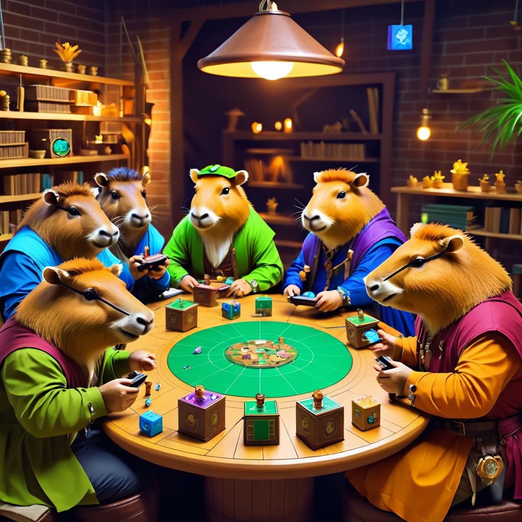 Capybaras' Whimsical Gaming Night