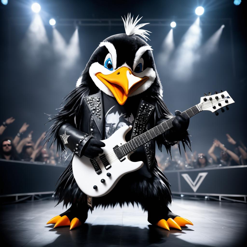 Rock Star Penguin Thrashing on Stage