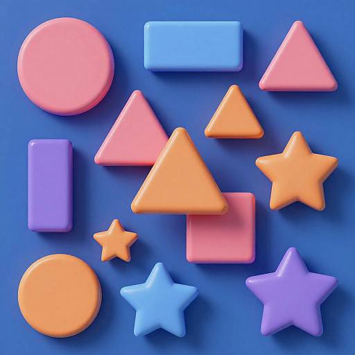 Colorful 3D Geometric Shapes on Blue