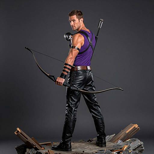 Muscular Archer in Leather Outfit with Bow