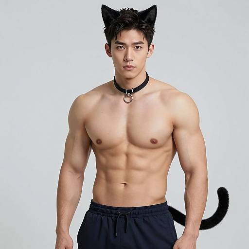 Realistic Muscular Man with Cat Features