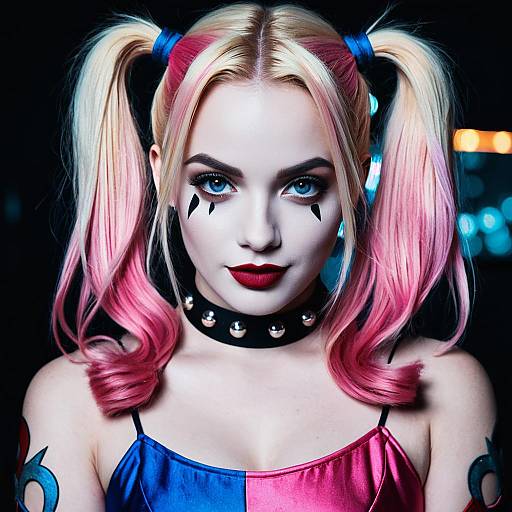 Harley Quinn Inspired Woman in Colorful Costume