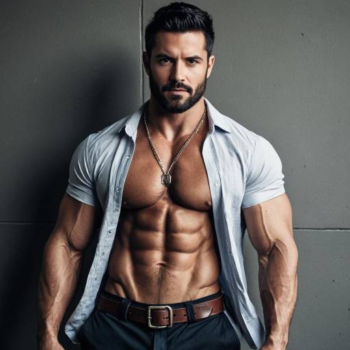 Muscular Man with Open Shirt and Necklace