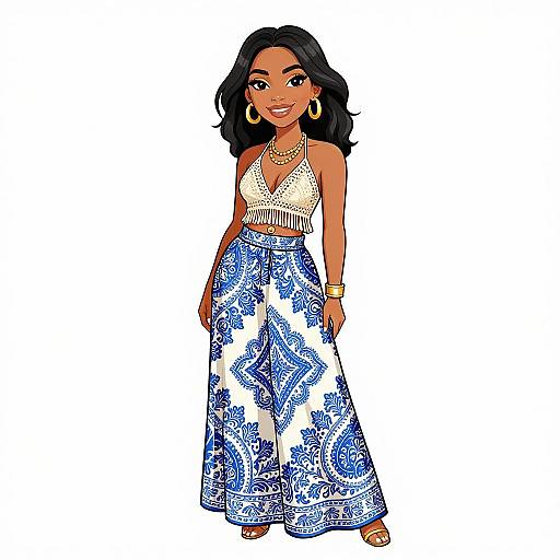 Bohemian Woman in Flowing Maxi Skirt