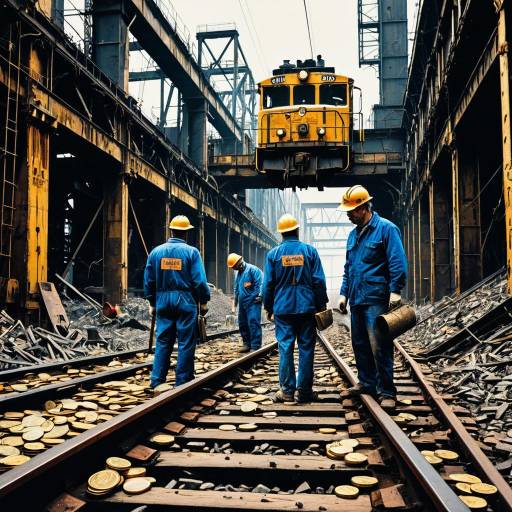 Industrial Railroad Workers with Surreal Tracks
