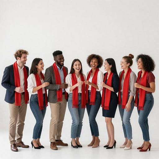 Joyful Group with Red Scarves