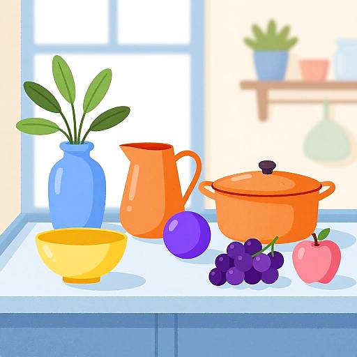 Colorful Kitchen Still Life Illustration