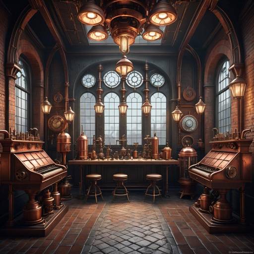 Steampunk Inventors Battle in Detailed Workshop