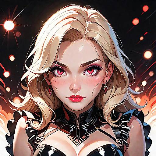 Blonde Woman in Shiny Black Latex Bodysuit