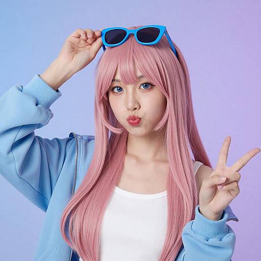 Playful Asian Woman with Pastel Hair