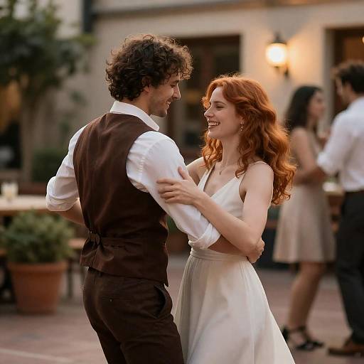 Joyful Couple Dancing on a Patio