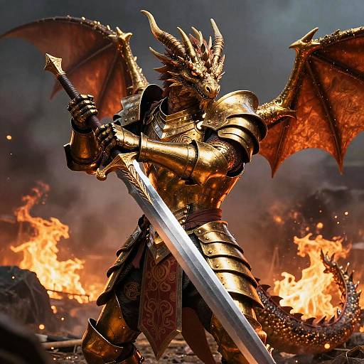 Shining Golden Dragon Knight Bust Portrait